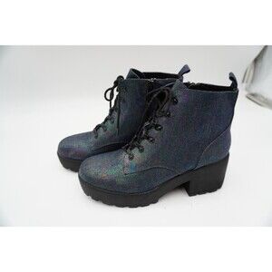 Rocket Dog Shimmering Pewter Clyden Gogo Combat Rugged/lace/zip Ankle Bootie 8M